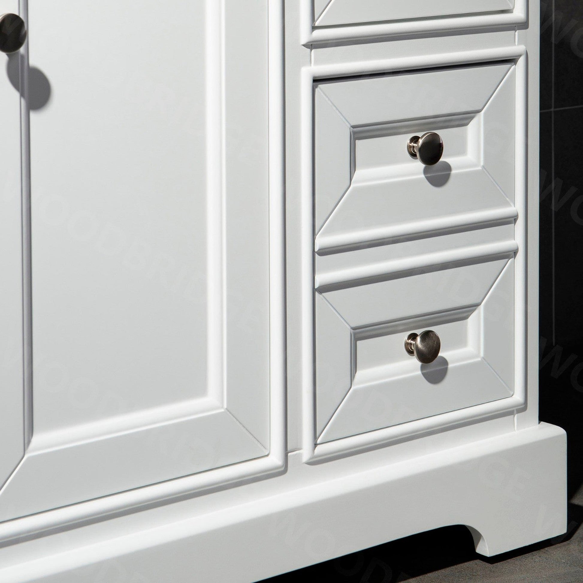 WoodBridge London 48" White Solid Wood Bathroom Vanity Base and Italian Carrara Marble Top, Rectangle Undermount Sink, 2 Soft Closing Doors and 6 Full Extension Dovetail Drawers With Single Faucet Hole