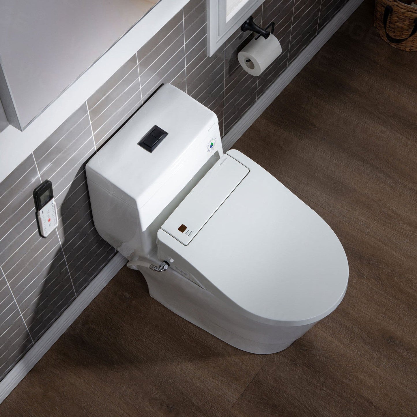 WoodBridge T-0008 White Luxury Bidet Toilet Elongated One Piece Toilet With Advanced Bidet Seat, Chair Height, Smart Toilet Seat With Temperature Controlled Wash Functions and Air Dryer