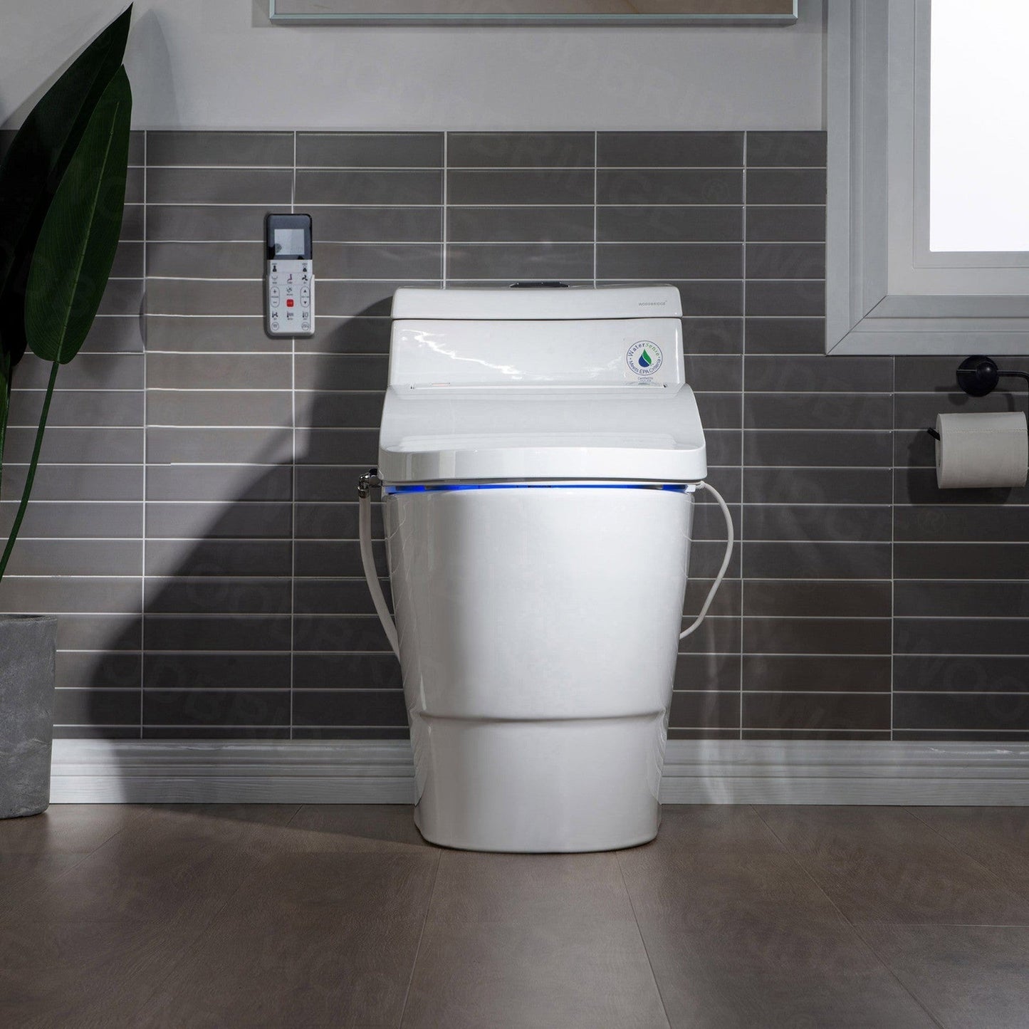 WoodBridge T-0008 White Luxury Bidet Toilet Elongated One Piece Toilet With Advanced Bidet Seat, Chair Height, Smart Toilet Seat With Temperature Controlled Wash Functions and Air Dryer