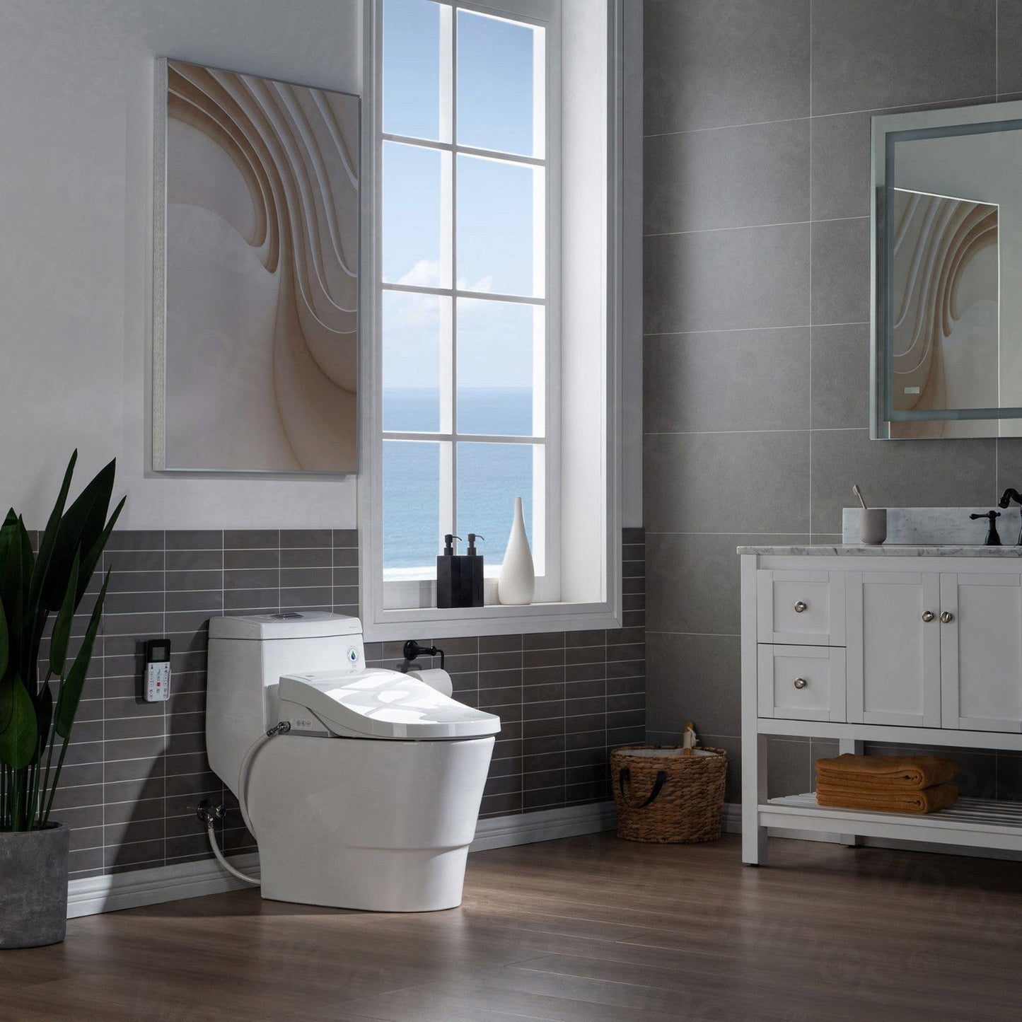 WoodBridge T-0008 White Luxury Bidet Toilet Elongated One Piece Toilet With Advanced Bidet Seat, Chair Height, Smart Toilet Seat With Temperature Controlled Wash Functions and Air Dryer