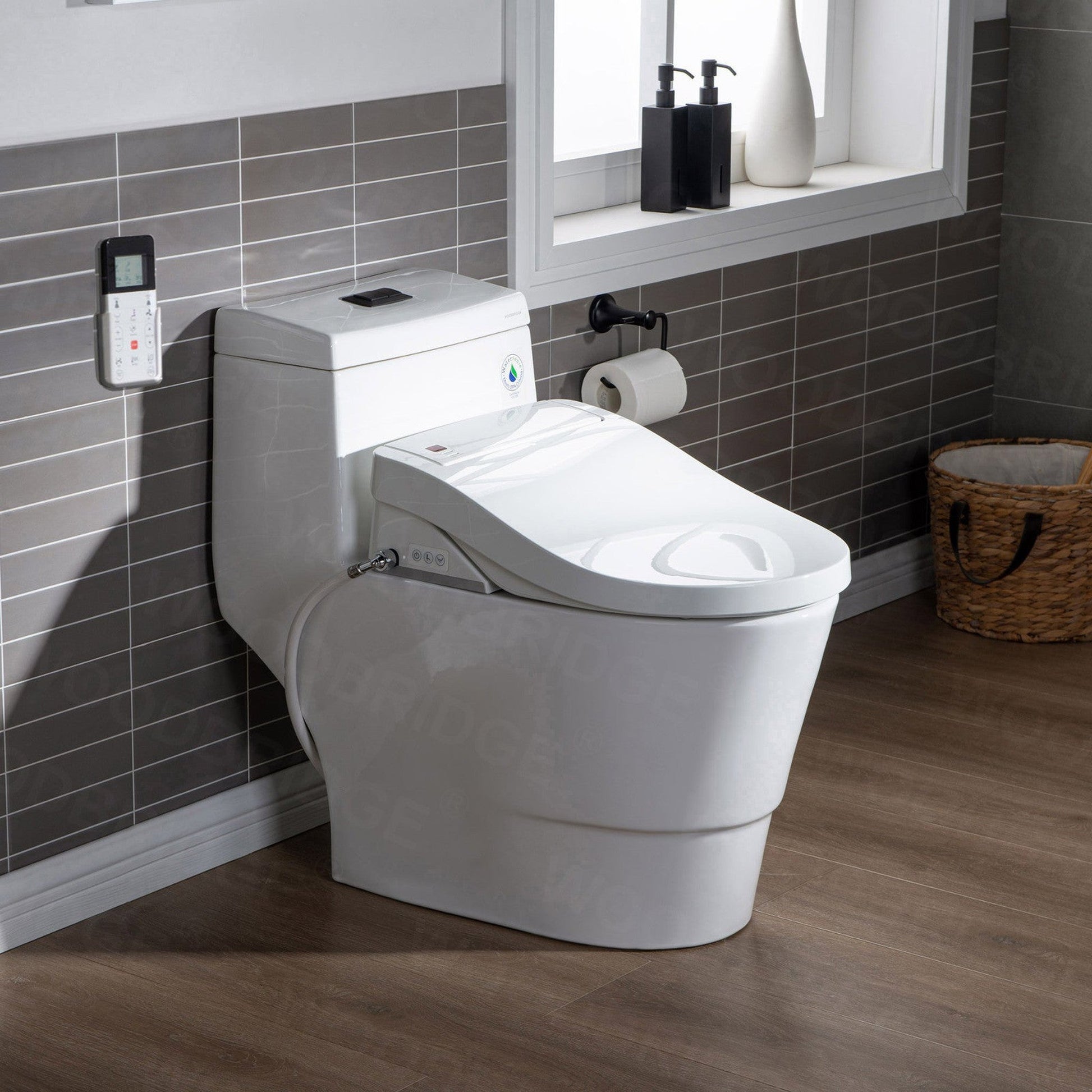 WoodBridge T-0008 White Luxury Bidet Toilet Elongated One Piece Toilet With Advanced Bidet Seat, Chair Height, Smart Toilet Seat With Temperature Controlled Wash Functions and Air Dryer