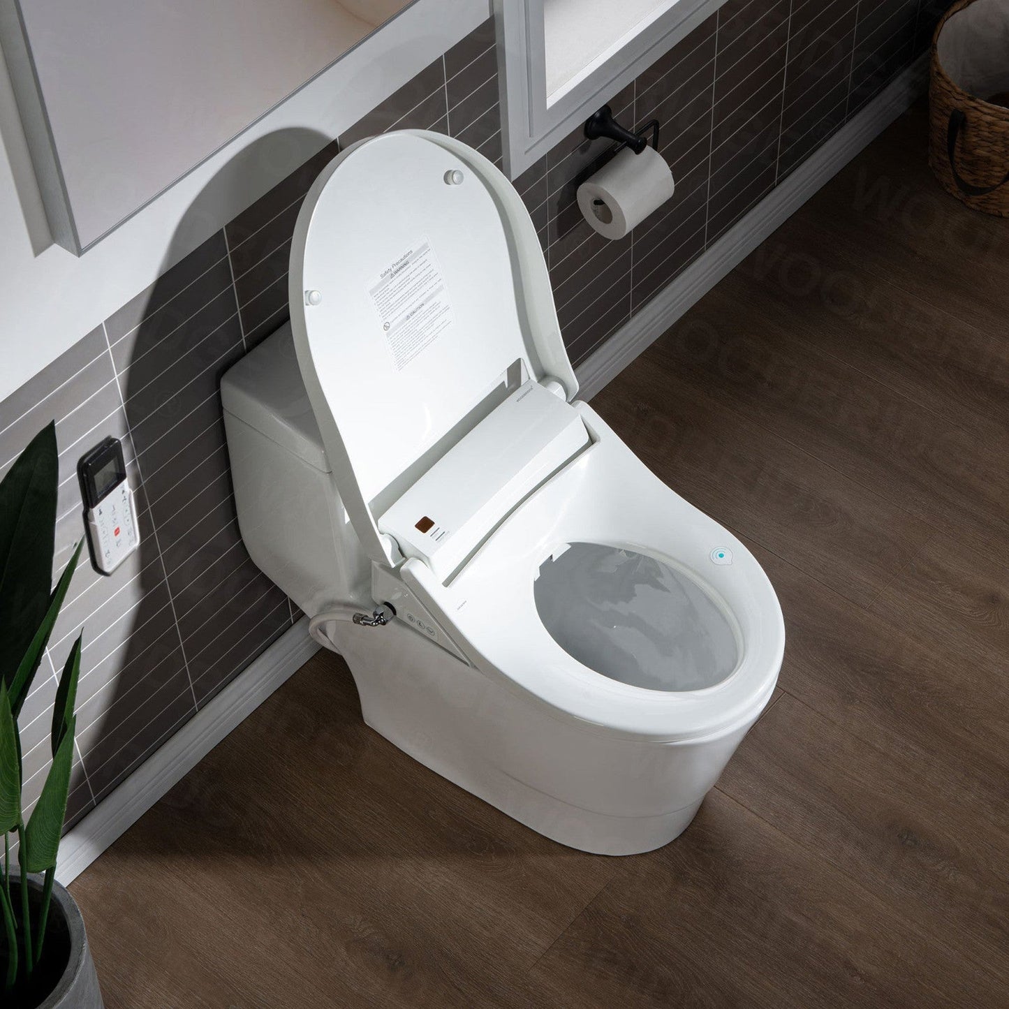 WoodBridge T-0008 White Luxury Bidet Toilet Elongated One Piece Toilet With Advanced Bidet Seat, Chair Height, Smart Toilet Seat With Temperature Controlled Wash Functions and Air Dryer