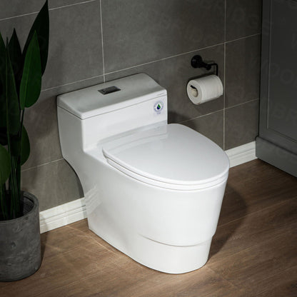 WoodBridge T-0018 White Dual Flush Elongated One Piece Modern Toilet With Soft Closing Seat, Comfort Height