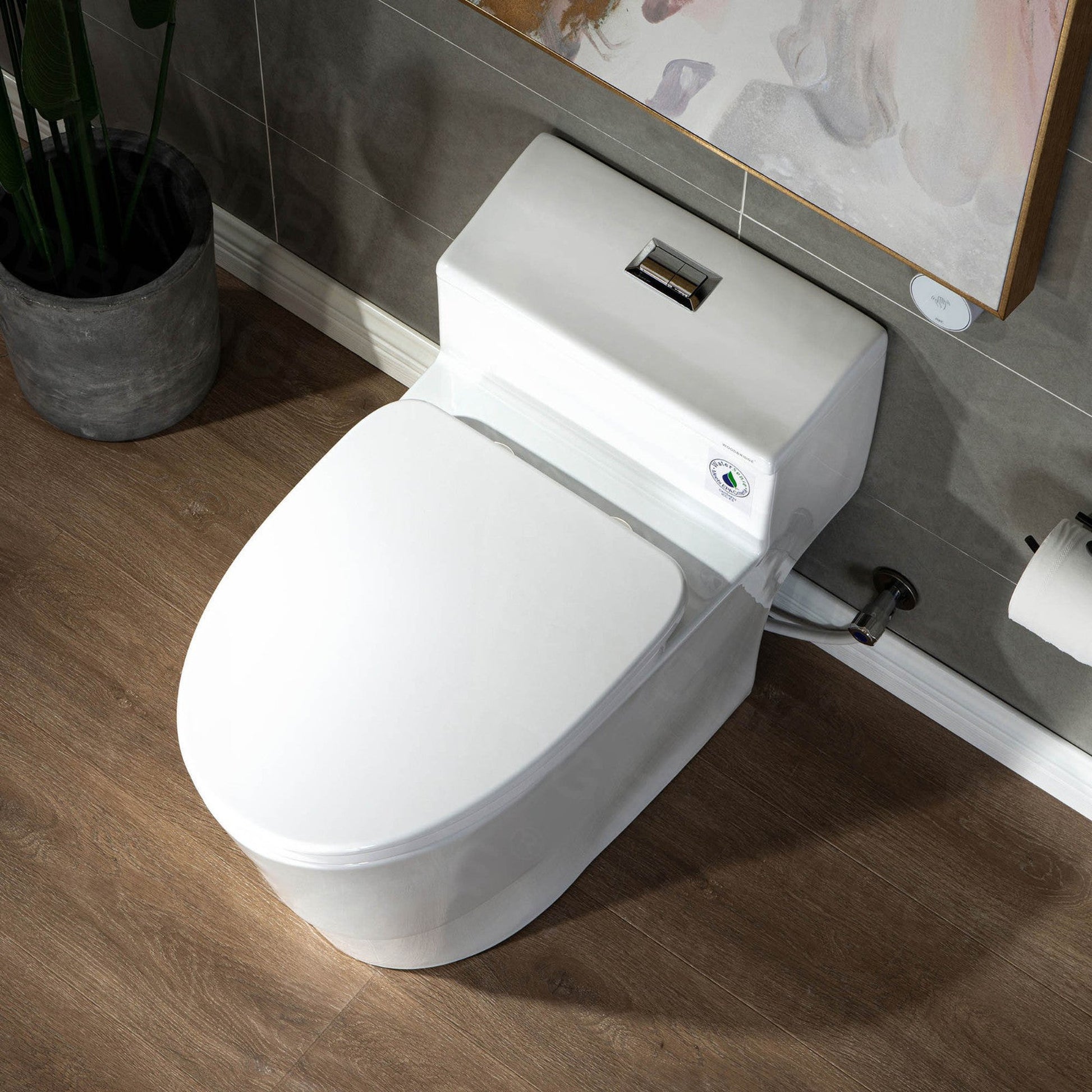 WoodBridge T-0018 White Dual Flush Elongated One Piece Modern Toilet With Soft Closing Seat, Comfort Height
