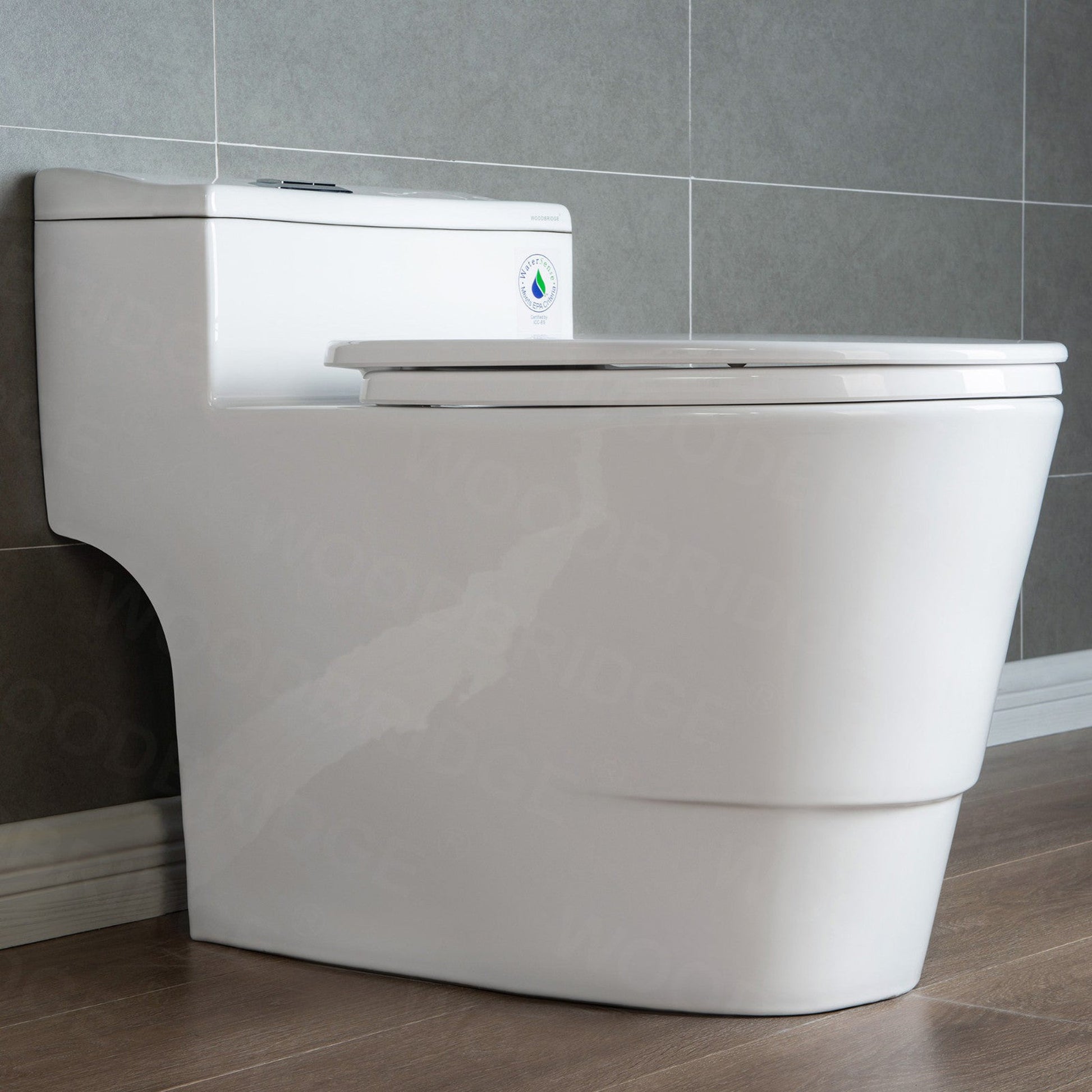 WoodBridge T-0018 White Dual Flush Elongated One Piece Modern Toilet With Soft Closing Seat, Comfort Height