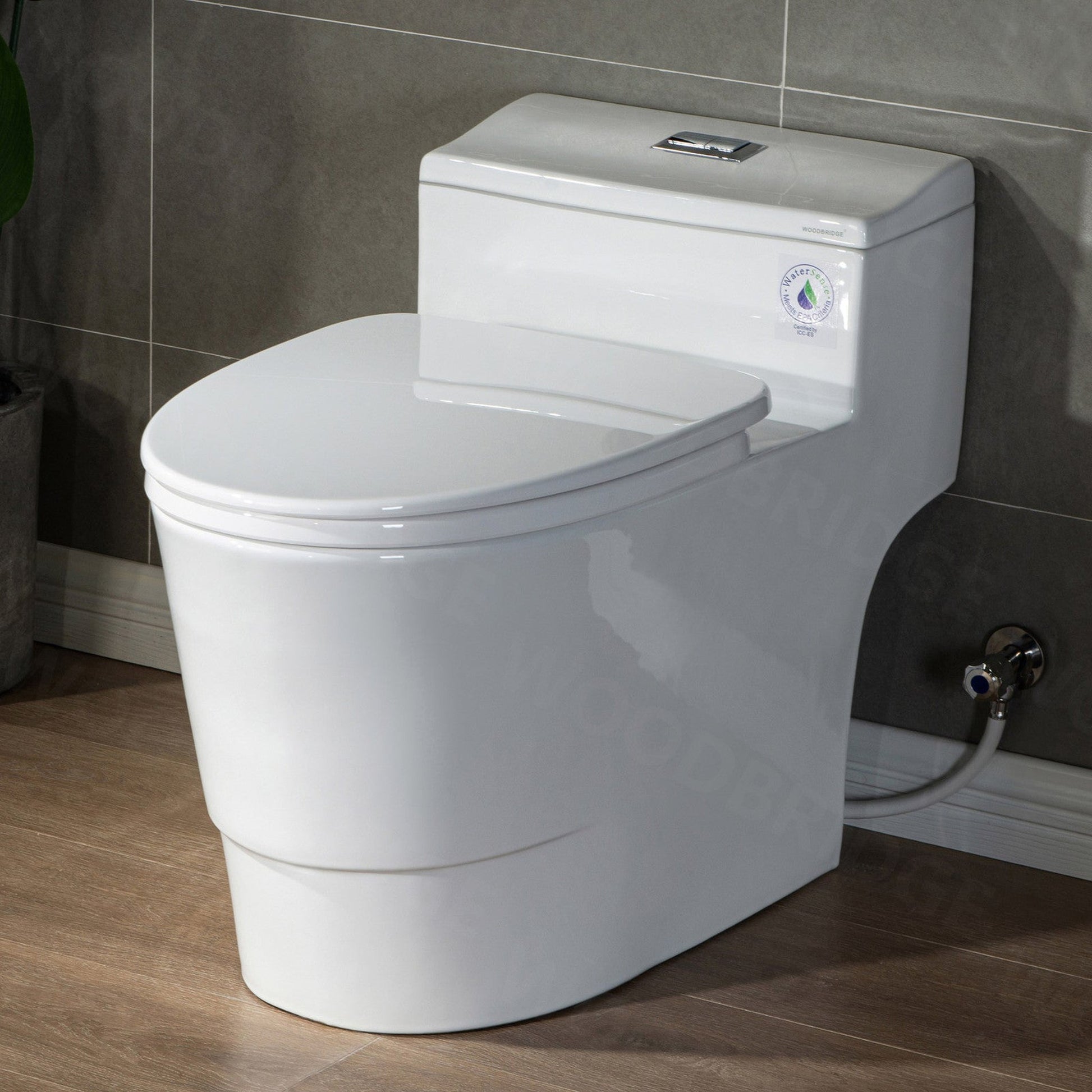 WoodBridge T-0018 White Dual Flush Elongated One Piece Modern Toilet With Soft Closing Seat, Comfort Height