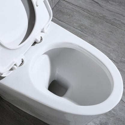 WoodBridge T-0019 White Dual Flush Elongated One Piece Toilet With Soft Closing Seat, Chair Height, Water Sense, High-Efficiency With Rectangle Button