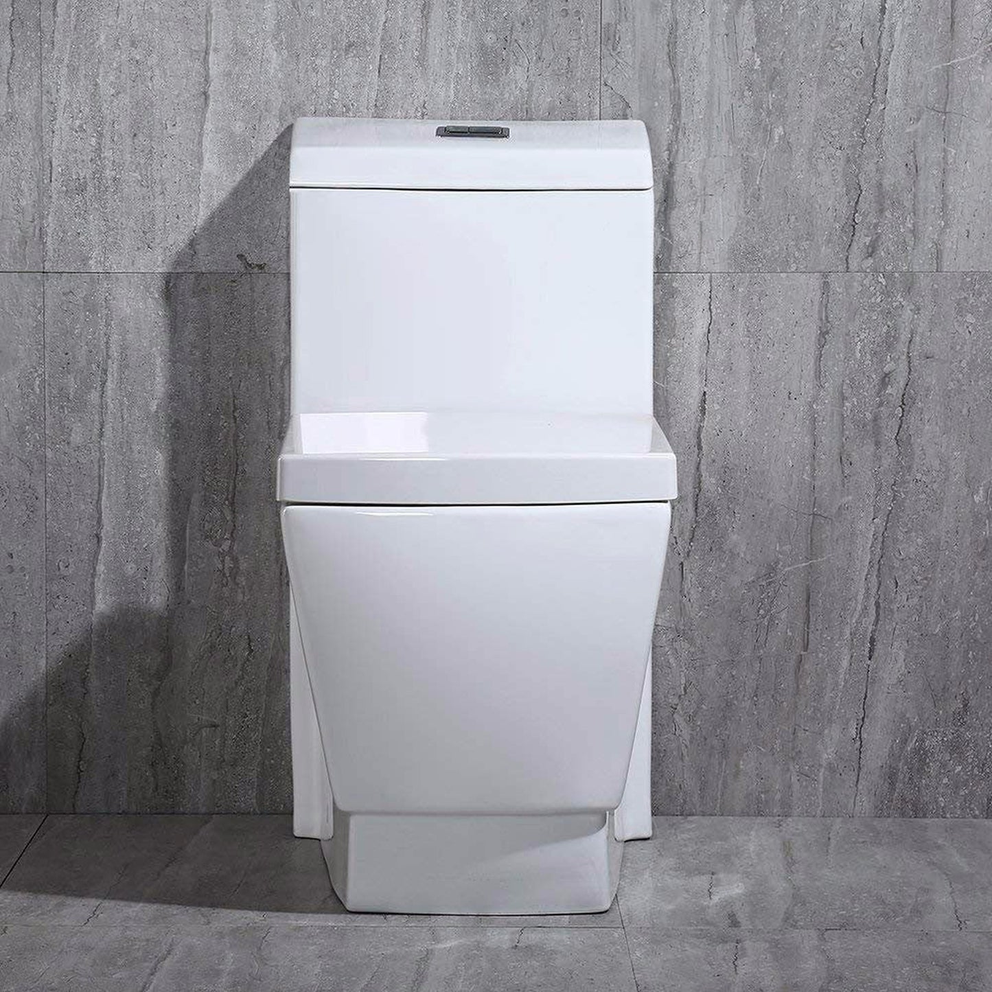 WoodBridge T-0020 White Dual Flush Elongated One Piece Toilet Chair Height With Soft Closing Seat, Deluxe Square Design