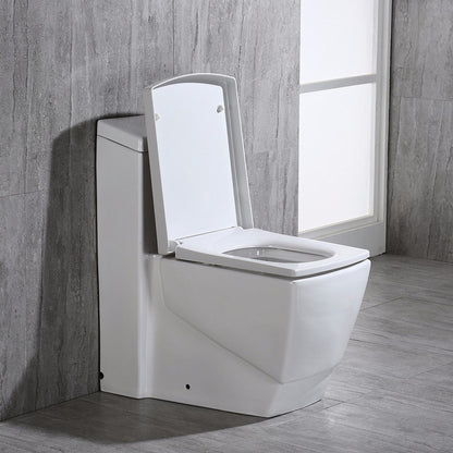 WoodBridge T-0020 White Dual Flush Elongated One Piece Toilet Chair Height With Soft Closing Seat, Deluxe Square Design