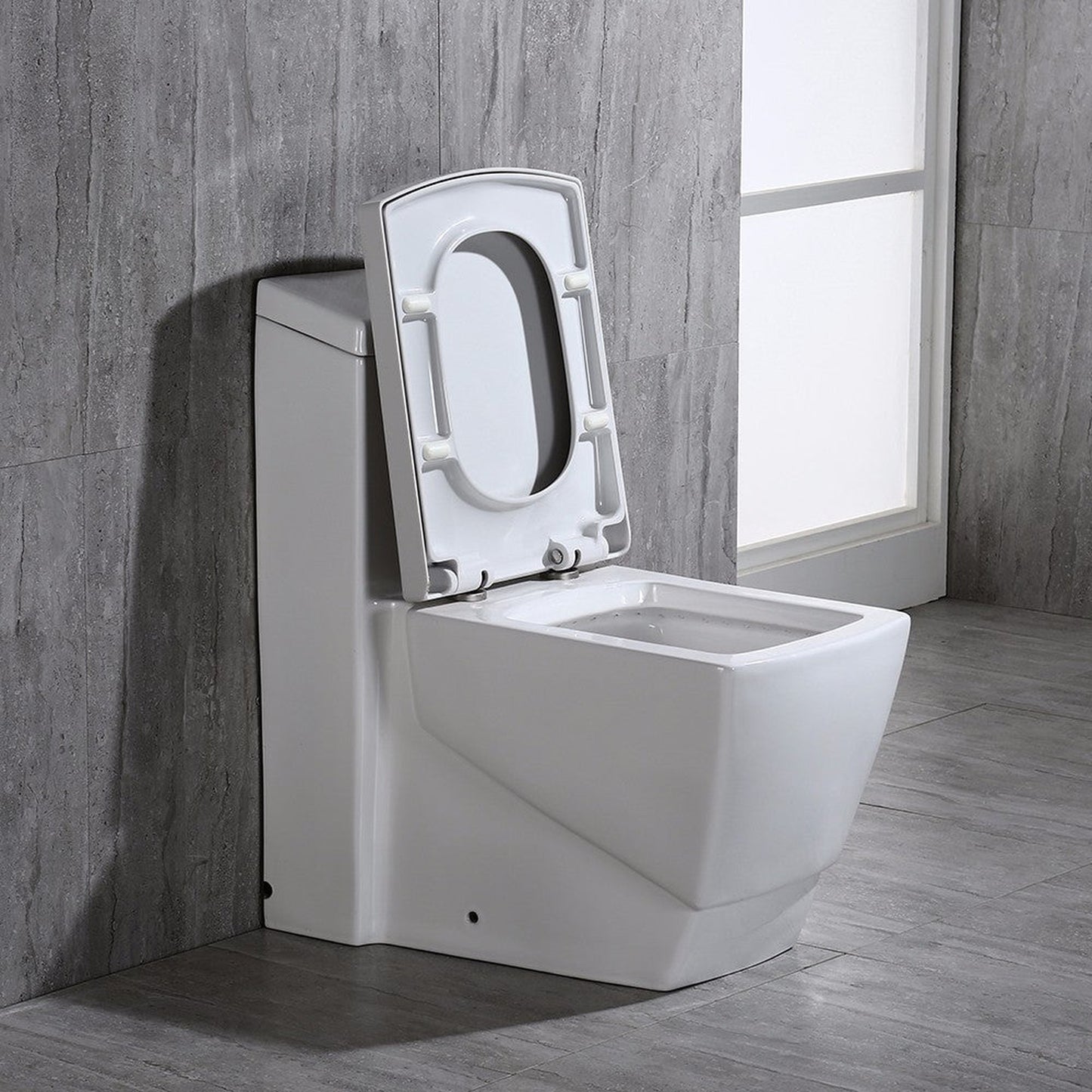 WoodBridge T-0020 White Dual Flush Elongated One Piece Toilet Chair Height With Soft Closing Seat, Deluxe Square Design