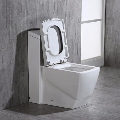 WoodBridge T-0020 White Dual Flush Elongated One Piece Toilet Chair Height With Soft Closing Seat, Deluxe Square Design