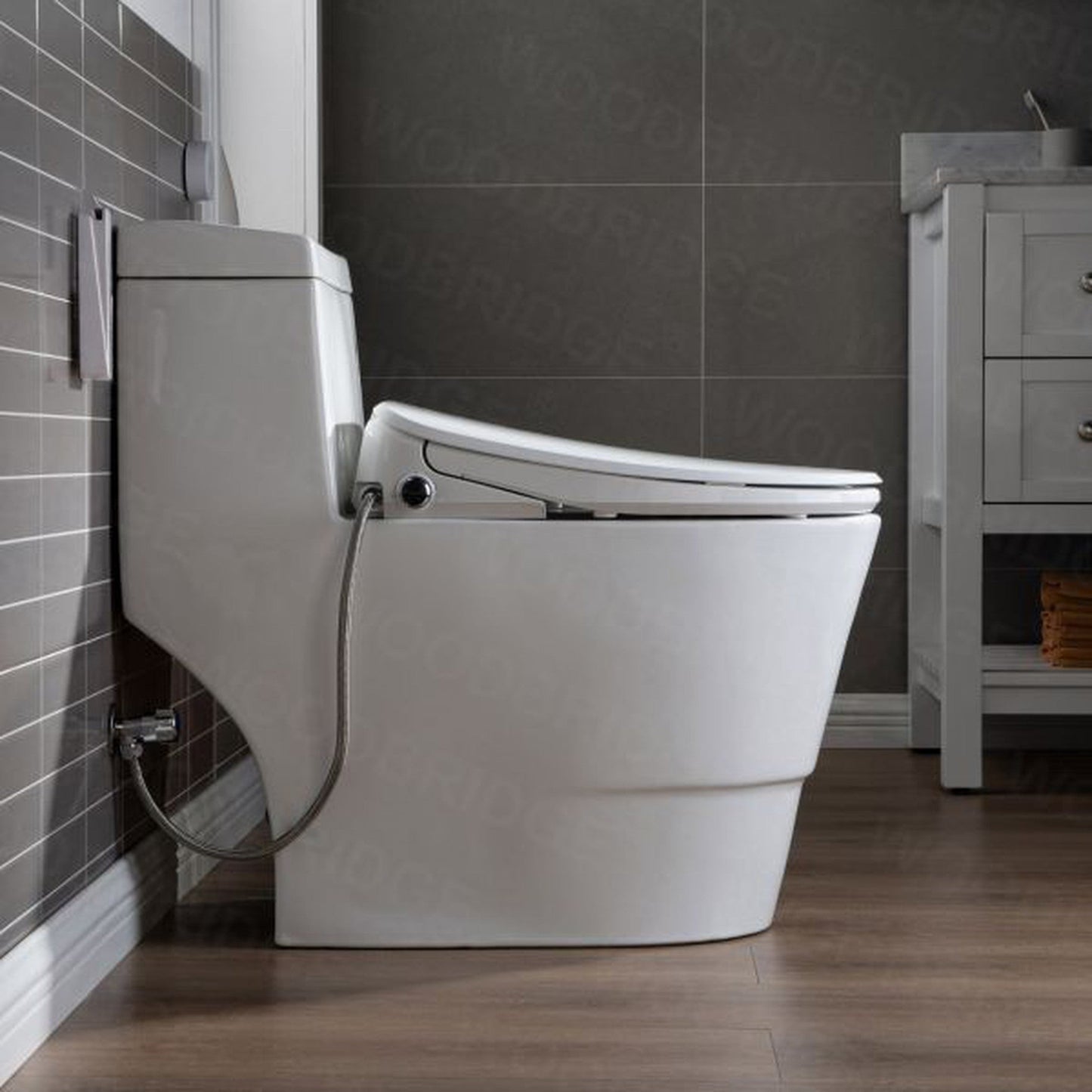 WoodBridge T-0041 White Elongated One Piece Toilet With Smart Bidet Seat, Electronic Advanced Self Cleaning, Soft Close Lid, Adjustable Water Temperature, LED Nightlight, Heated Seat, Warm Air Dryer