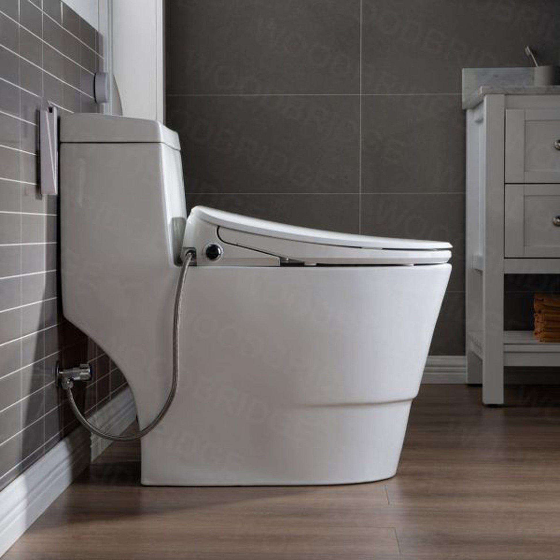 WoodBridge T-0041 White Elongated One Piece Toilet With Smart Bidet Seat, Electronic Advanced Self Cleaning, Soft Close Lid, Adjustable Water Temperature, LED Nightlight, Heated Seat, Warm Air Dryer