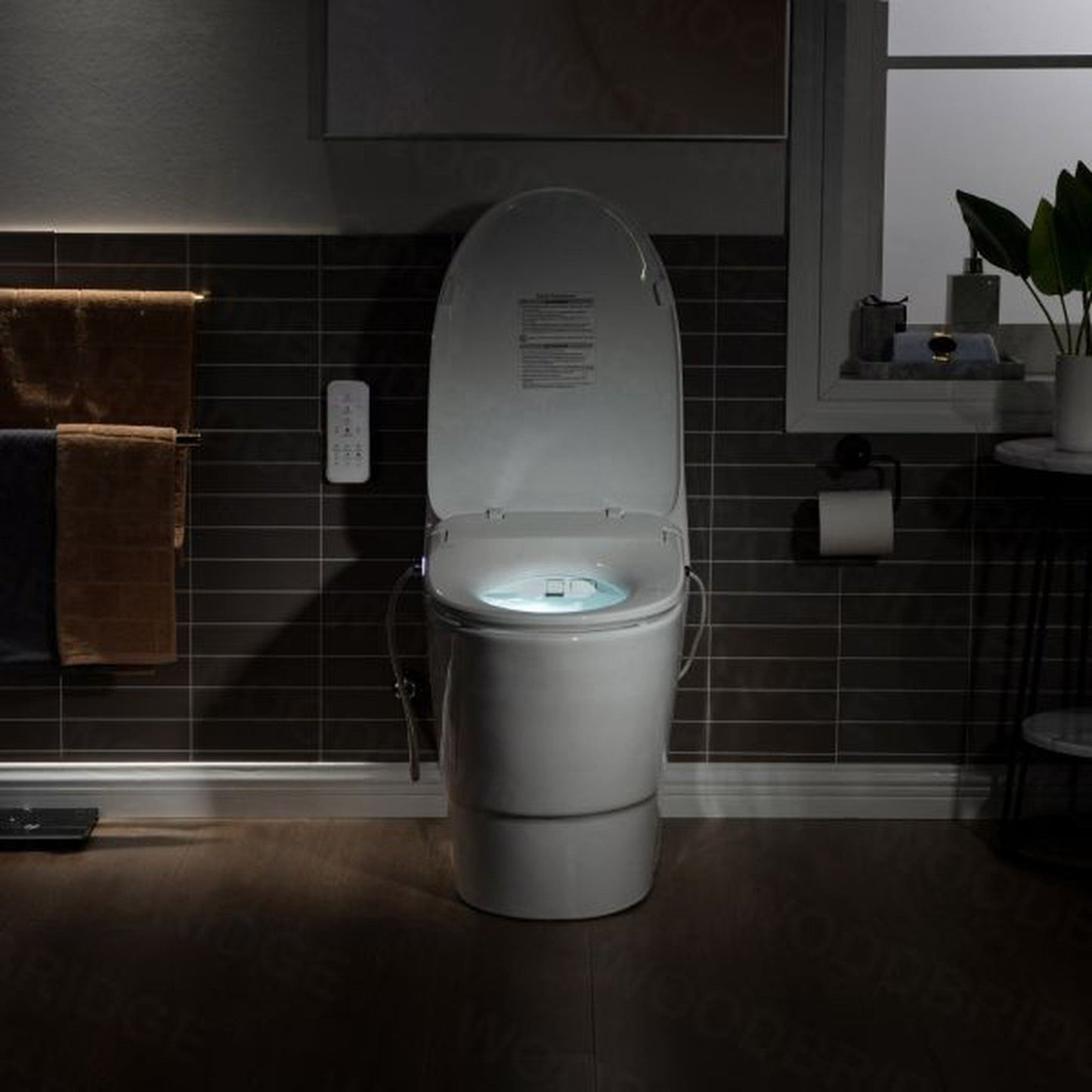 WoodBridge T-0041 White Elongated One Piece Toilet With Smart Bidet Seat, Electronic Advanced Self Cleaning, Soft Close Lid, Adjustable Water Temperature, LED Nightlight, Heated Seat, Warm Air Dryer