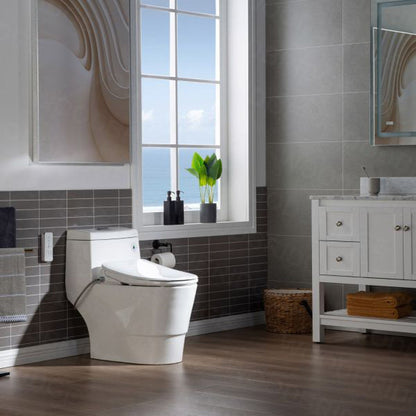 WoodBridge T-0041 White Elongated One Piece Toilet With Smart Bidet Seat, Electronic Advanced Self Cleaning, Soft Close Lid, Adjustable Water Temperature, LED Nightlight, Heated Seat, Warm Air Dryer