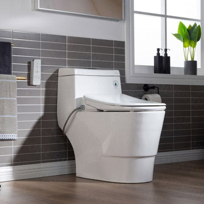 WoodBridge T-0041 White Elongated One Piece Toilet With Smart Bidet Seat, Electronic Advanced Self Cleaning, Soft Close Lid, Adjustable Water Temperature, LED Nightlight, Heated Seat, Warm Air Dryer