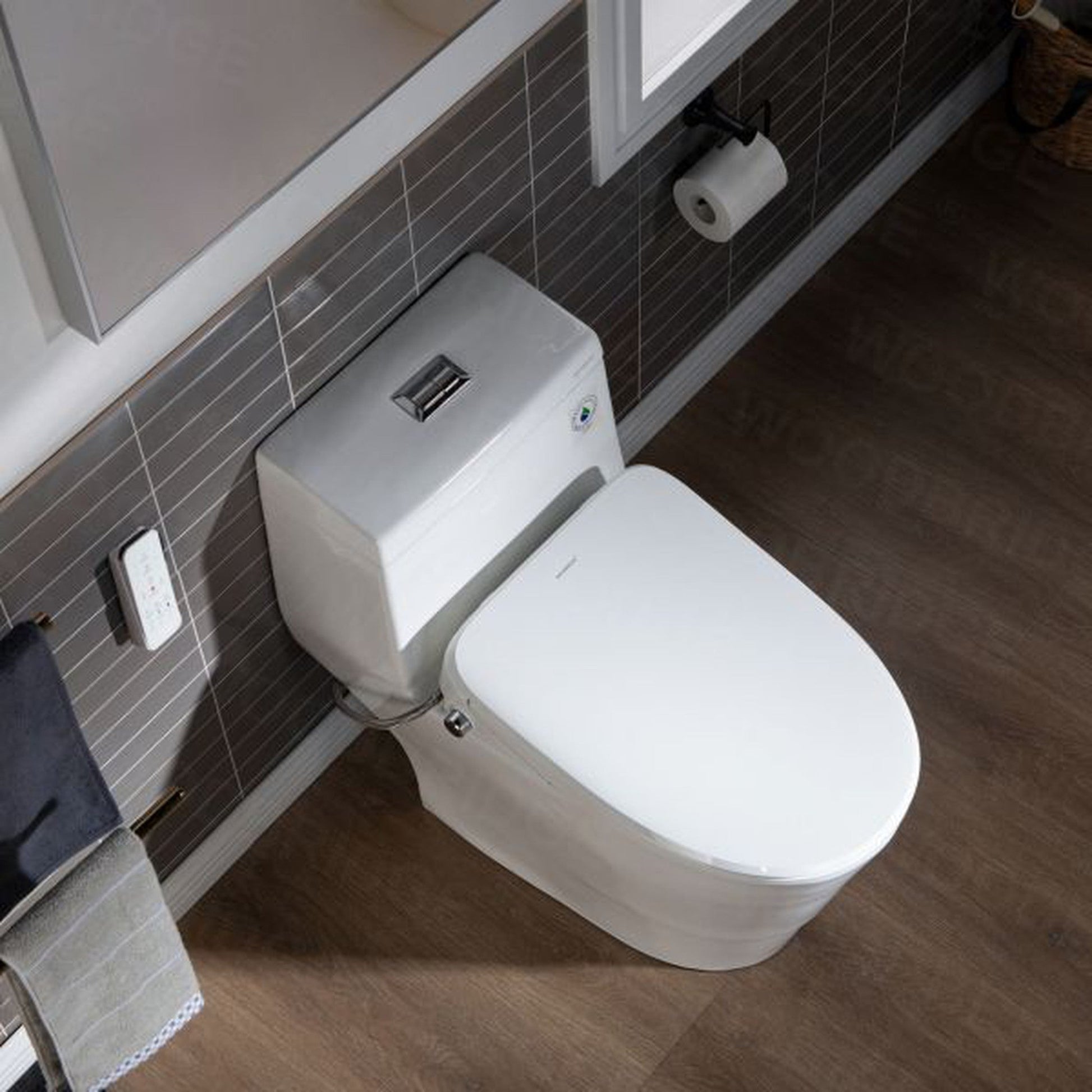 WoodBridge T-0041 White Elongated One Piece Toilet With Smart Bidet Seat, Electronic Advanced Self Cleaning, Soft Close Lid, Adjustable Water Temperature, LED Nightlight, Heated Seat, Warm Air Dryer