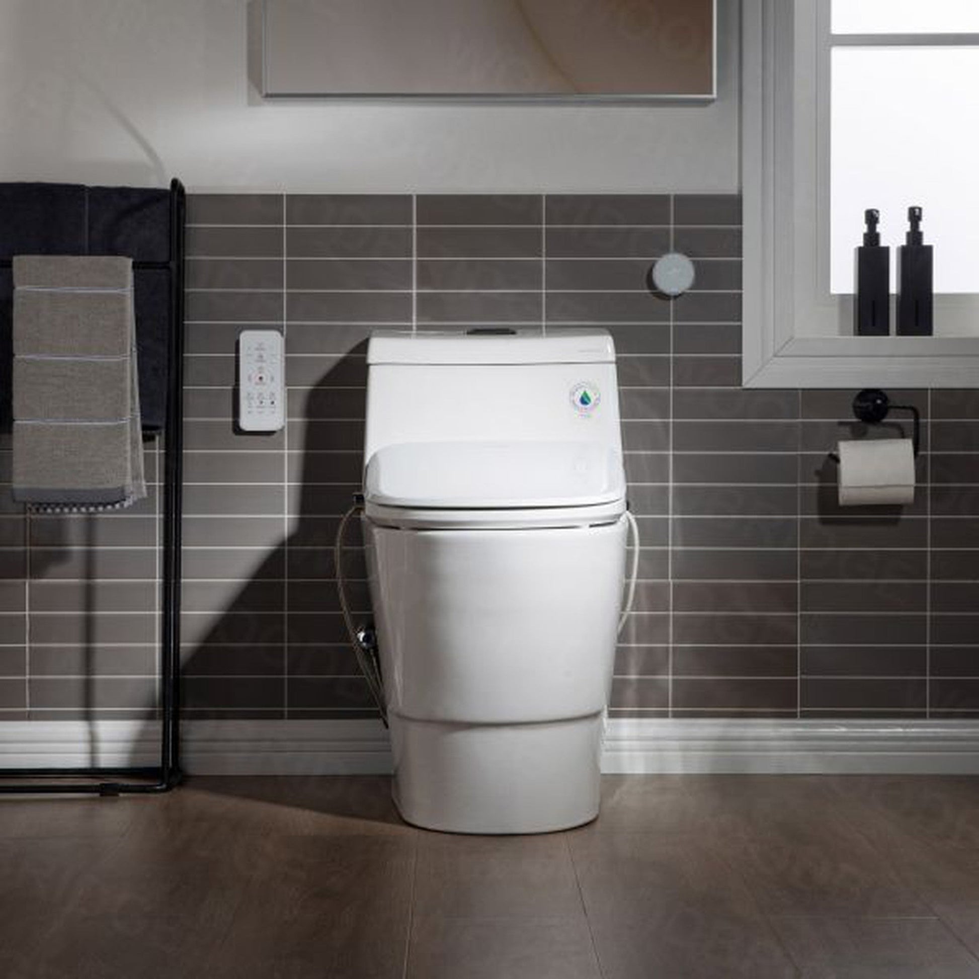 WoodBridge T-0041 White Elongated One Piece Toilet With Smart Bidet Seat, Electronic Advanced Self Cleaning, Soft Close Lid, Adjustable Water Temperature, LED Nightlight, Heated Seat, Warm Air Dryer