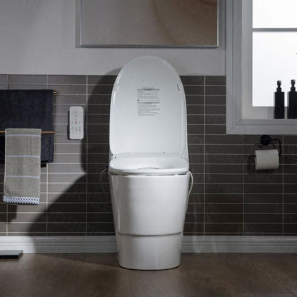 WoodBridge T-0041 White Elongated One Piece Toilet With Smart Bidet Seat, Electronic Advanced Self Cleaning, Soft Close Lid, Adjustable Water Temperature, LED Nightlight, Heated Seat, Warm Air Dryer