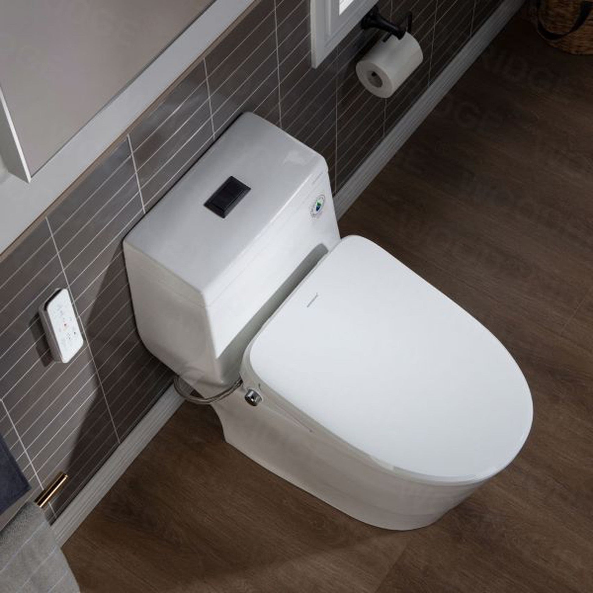 WoodBridge T-0041 White Elongated One Piece Toilet With Smart Bidet Seat, Electronic Advanced Self Cleaning, Soft Close Lid, Adjustable Water Temperature, LED Nightlight, Heated Seat, Warm Air Dryer