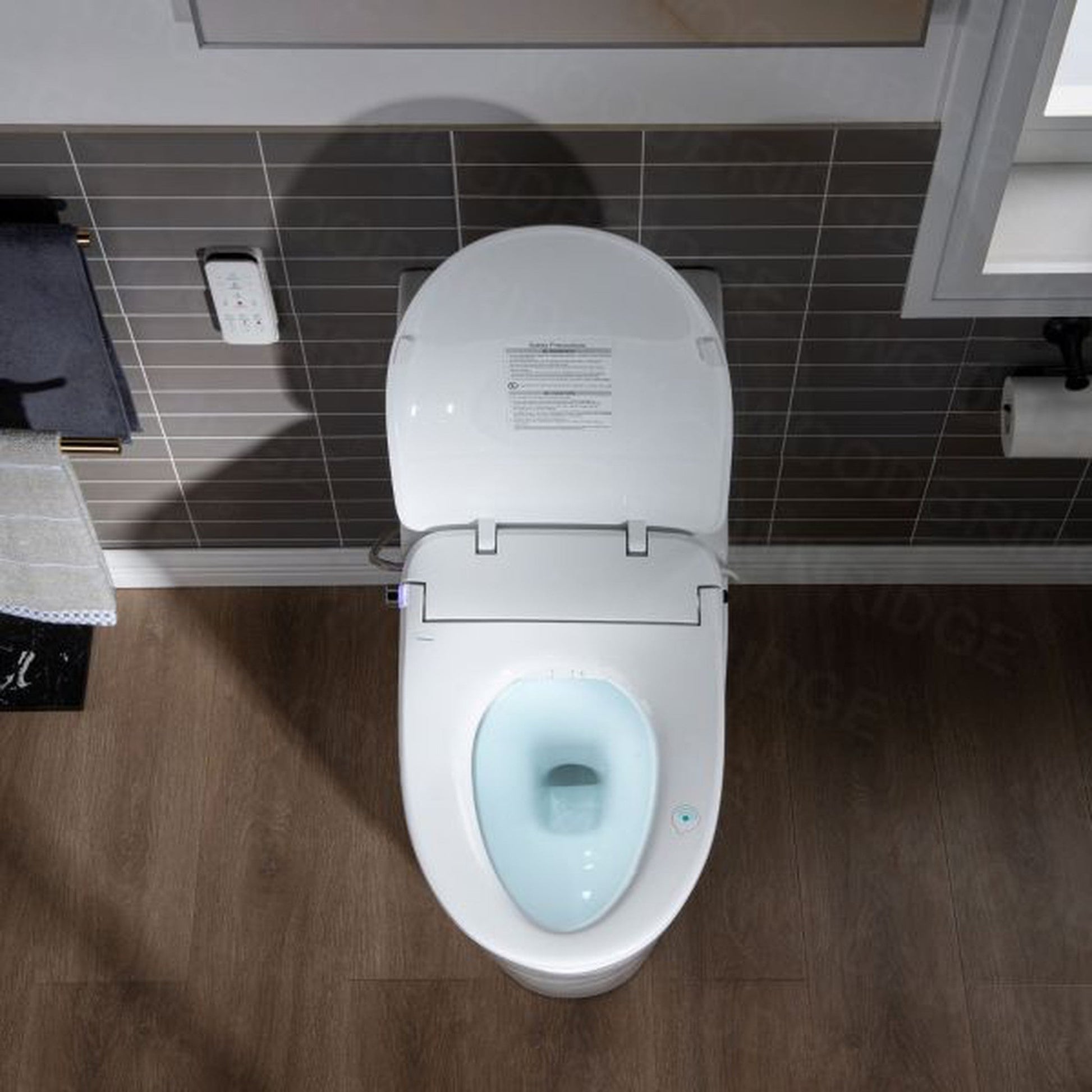 WoodBridge T-0041 White Elongated One Piece Toilet With Smart Bidet Seat, Electronic Advanced Self Cleaning, Soft Close Lid, Adjustable Water Temperature, LED Nightlight, Heated Seat, Warm Air Dryer