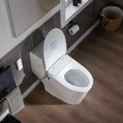 WoodBridge T-0041 White Elongated One Piece Toilet With Smart Bidet Seat, Electronic Advanced Self Cleaning, Soft Close Lid, Adjustable Water Temperature, LED Nightlight, Heated Seat, Warm Air Dryer