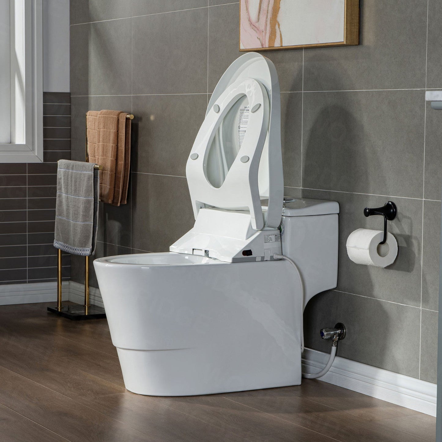 WoodBridge T-0737 White Toilet and Bidet Luxury Elongated One Piece Advanced Smart Seat With Temperature Controlled Wash Functions and Air Dryer