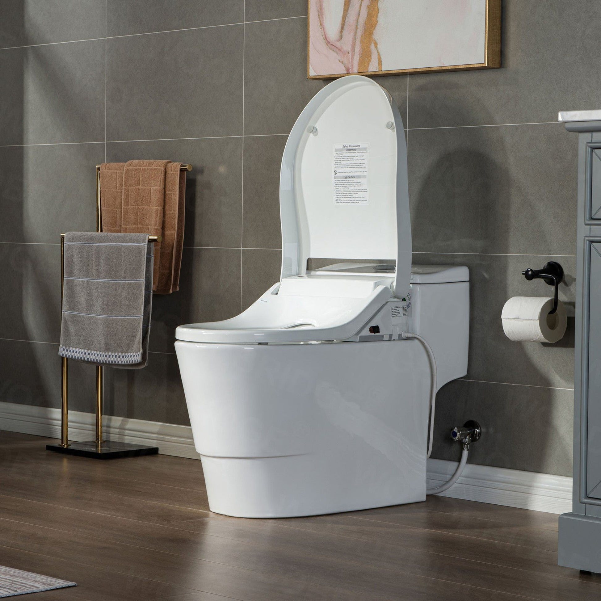 WoodBridge T-0737 White Toilet and Bidet Luxury Elongated One Piece Advanced Smart Seat With Temperature Controlled Wash Functions and Air Dryer