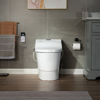 WoodBridge T-0737 White Toilet and Bidet Luxury Elongated One Piece Advanced Smart Seat With Temperature Controlled Wash Functions and Air Dryer