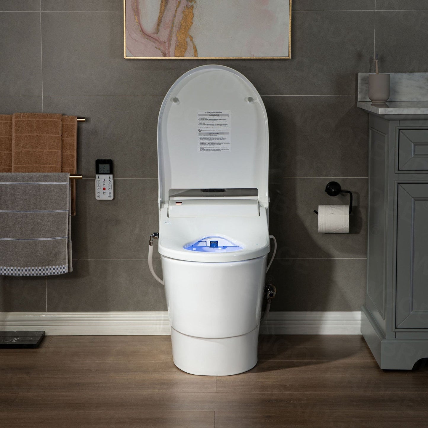 WoodBridge T-0737 White Toilet and Bidet Luxury Elongated One Piece Advanced Smart Seat With Temperature Controlled Wash Functions and Air Dryer