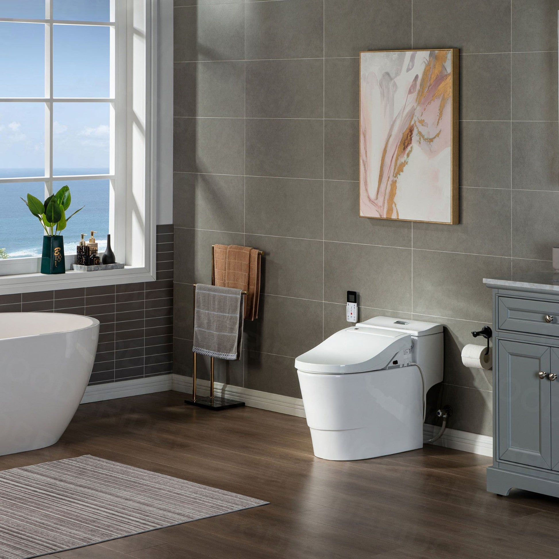 WoodBridge T-0737 White Toilet and Bidet Luxury Elongated One Piece Advanced Smart Seat With Temperature Controlled Wash Functions and Air Dryer