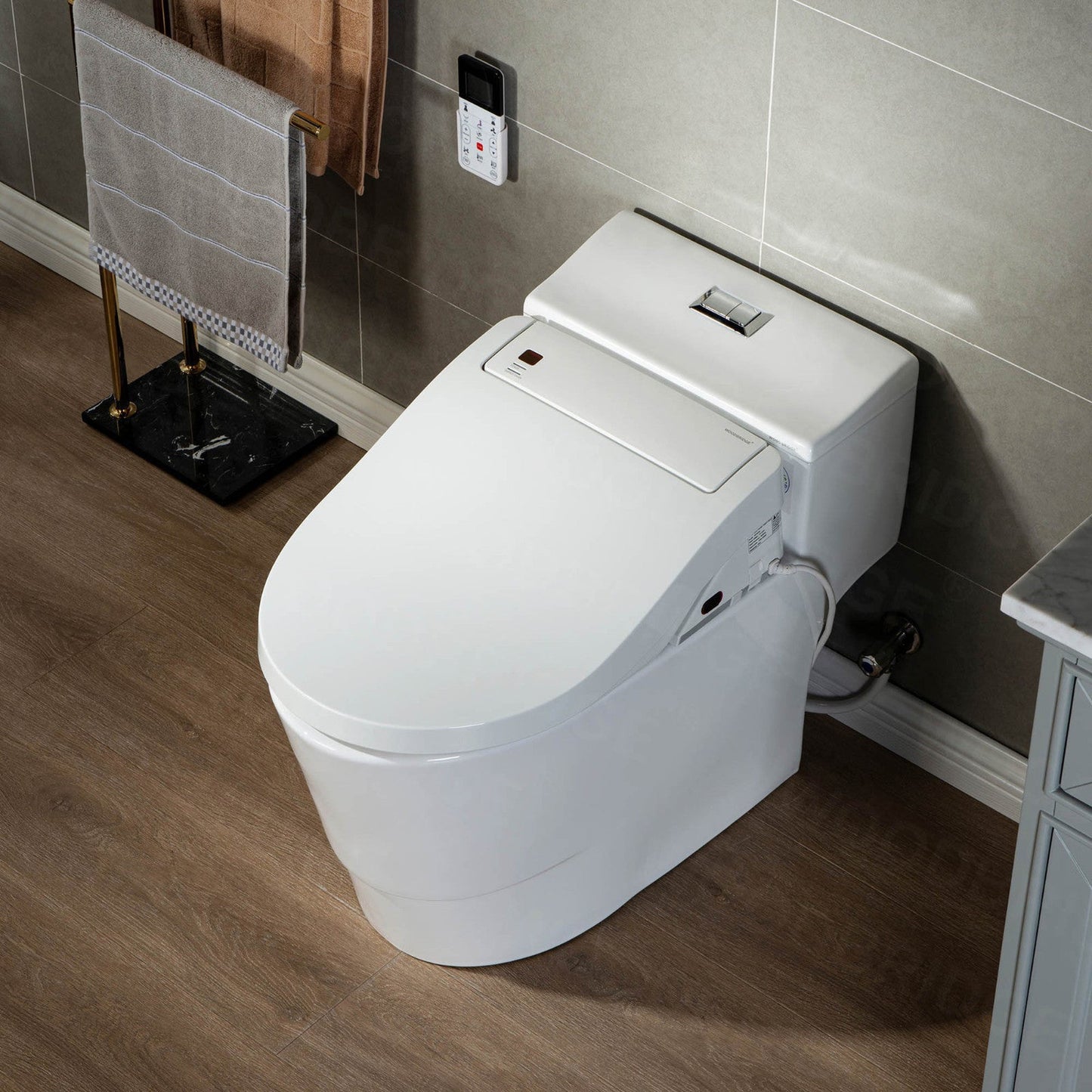 WoodBridge T-0737 White Toilet and Bidet Luxury Elongated One Piece Advanced Smart Seat With Temperature Controlled Wash Functions and Air Dryer