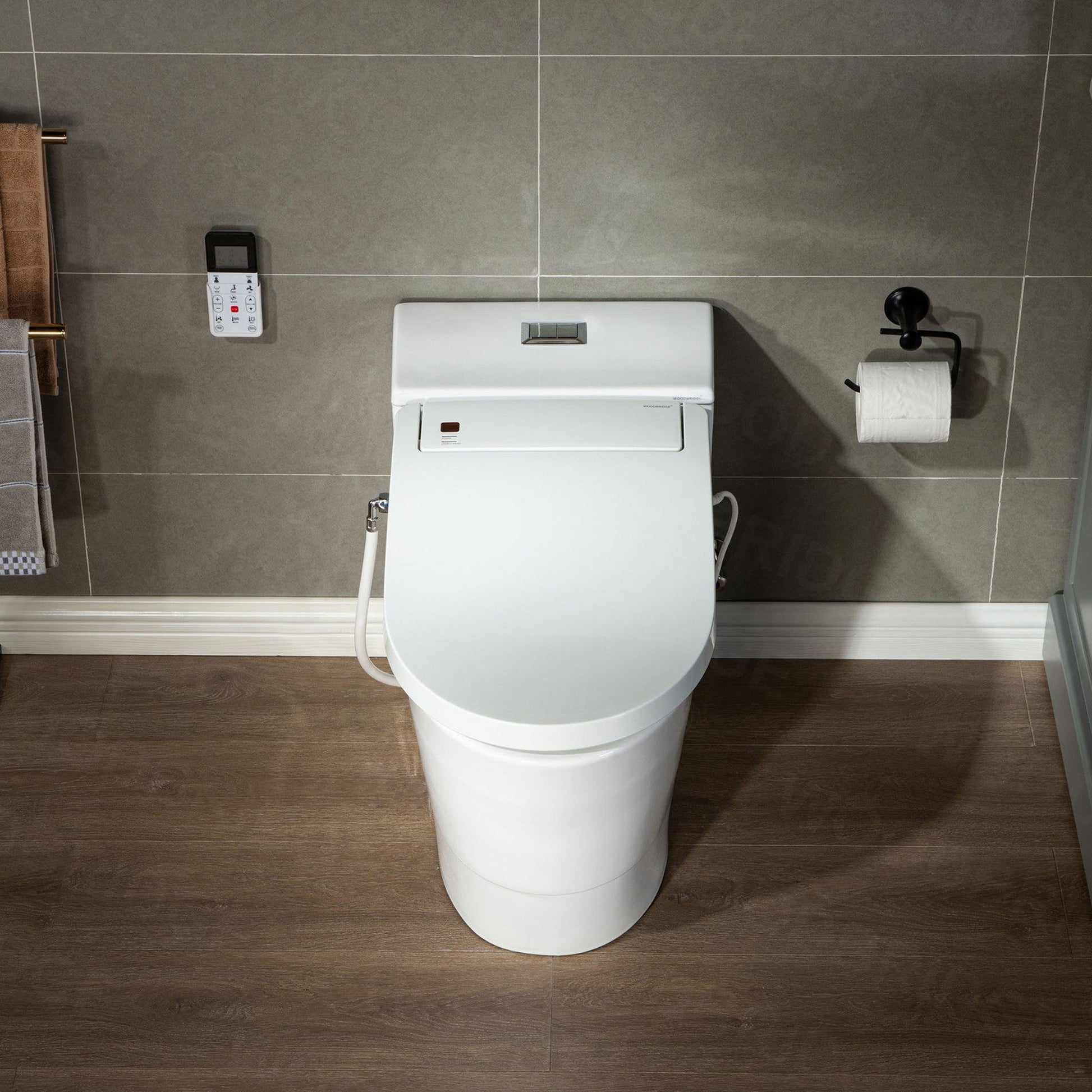 WoodBridge T-0737 White Toilet and Bidet Luxury Elongated One Piece Advanced Smart Seat With Temperature Controlled Wash Functions and Air Dryer