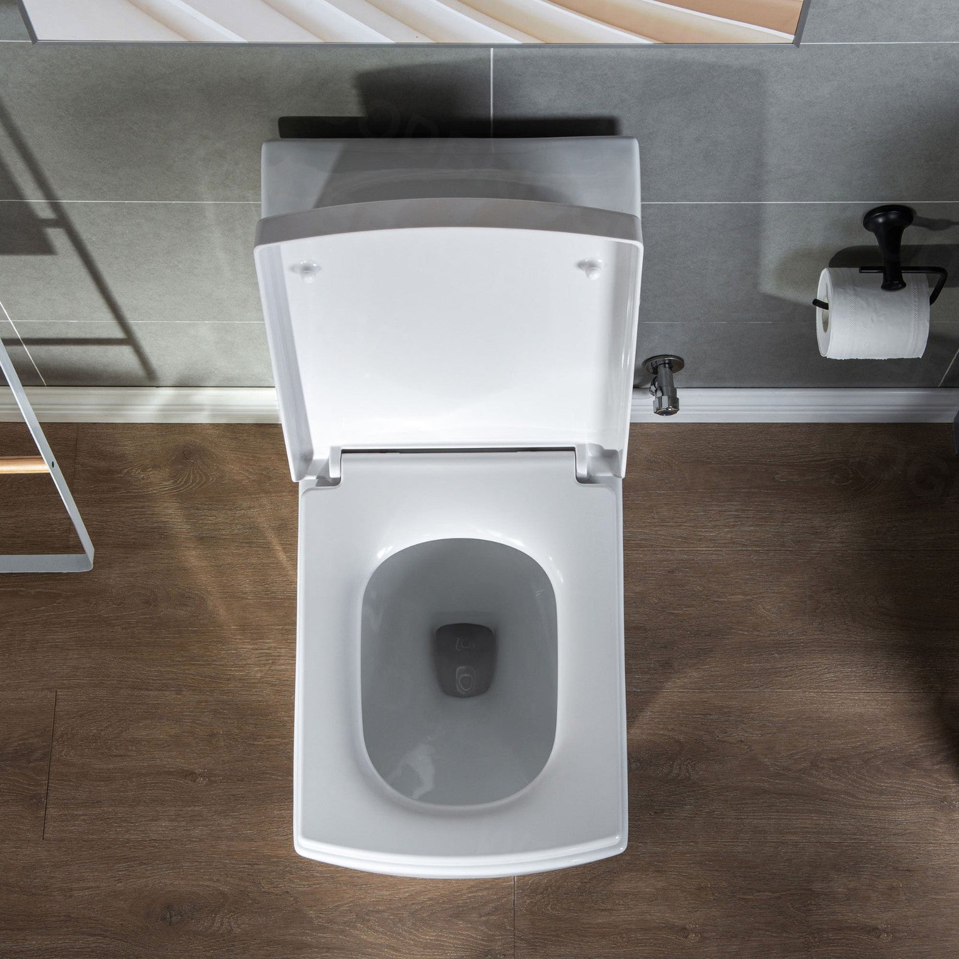 WoodBridge T0020-BG Modern Square Design One Piece Dual Flush 1.28 GP Toilet, Chair Height With Soft Closing Seat and Brushed Gold Button