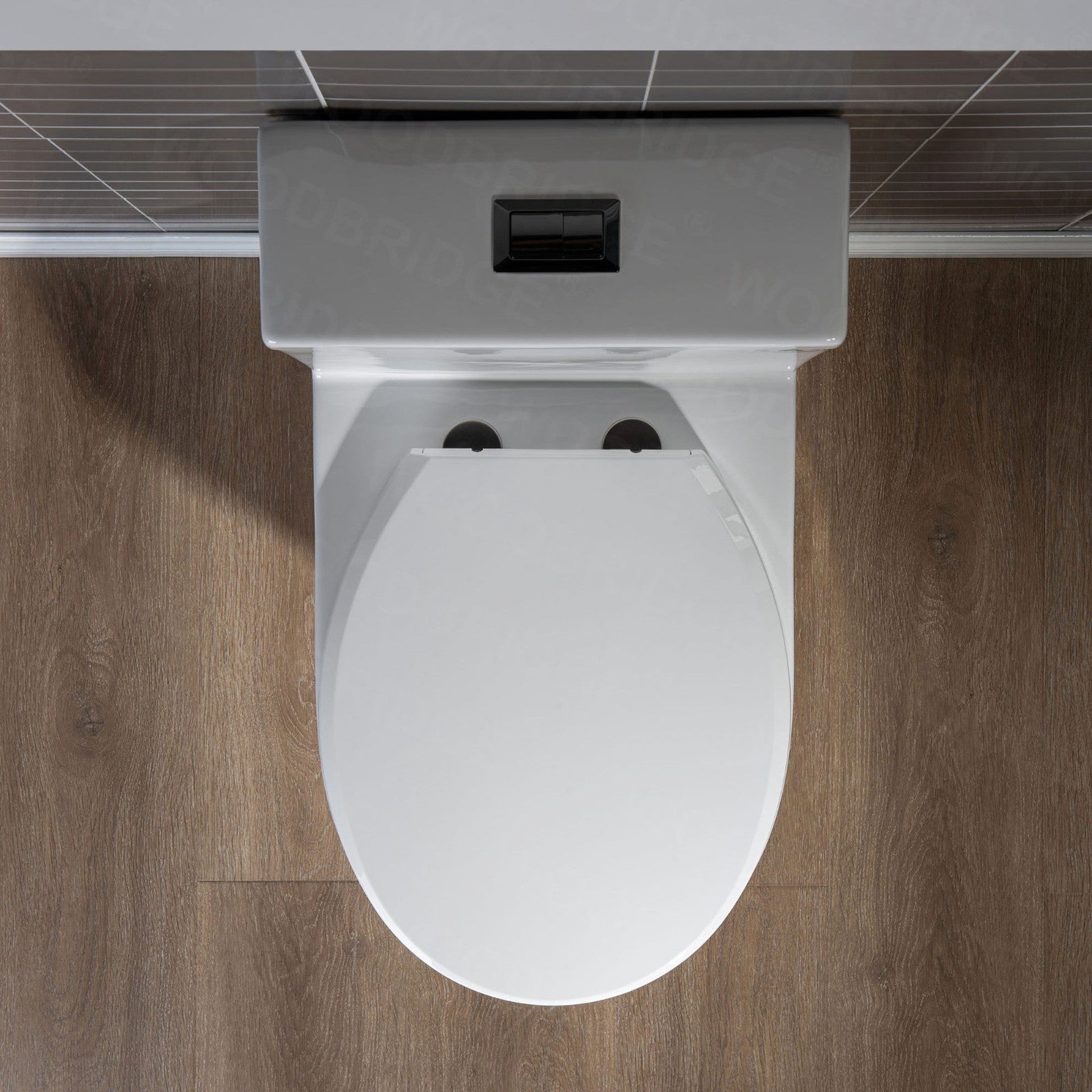 WoodBridge T0031-MB White Short Compact Tiny One Piece Toilet With Soft Closing Seat and Matte Black Finish Button