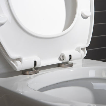 WoodBridge T0031-MB White Short Compact Tiny One Piece Toilet With Soft Closing Seat and Matte Black Finish Button