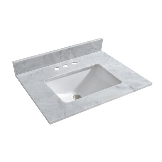 Woodbridge 31" White Carrara Marble Vanity Top With Single Undermount Sink and Pre-drilled 4" Centerset Faucet Holes