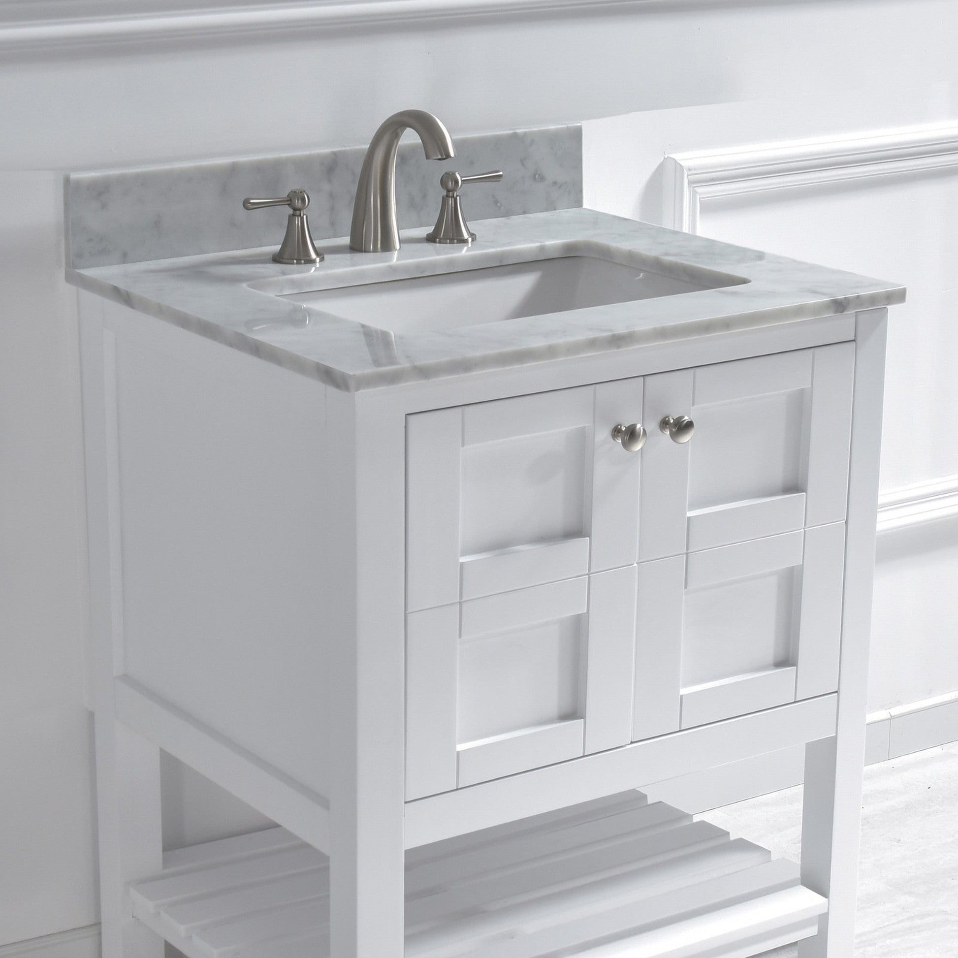 Woodbridge 31" White Carrara Marble Vanity Top With Single Undermount Sink and Pre-drilled 8" Widespread Faucet Holes