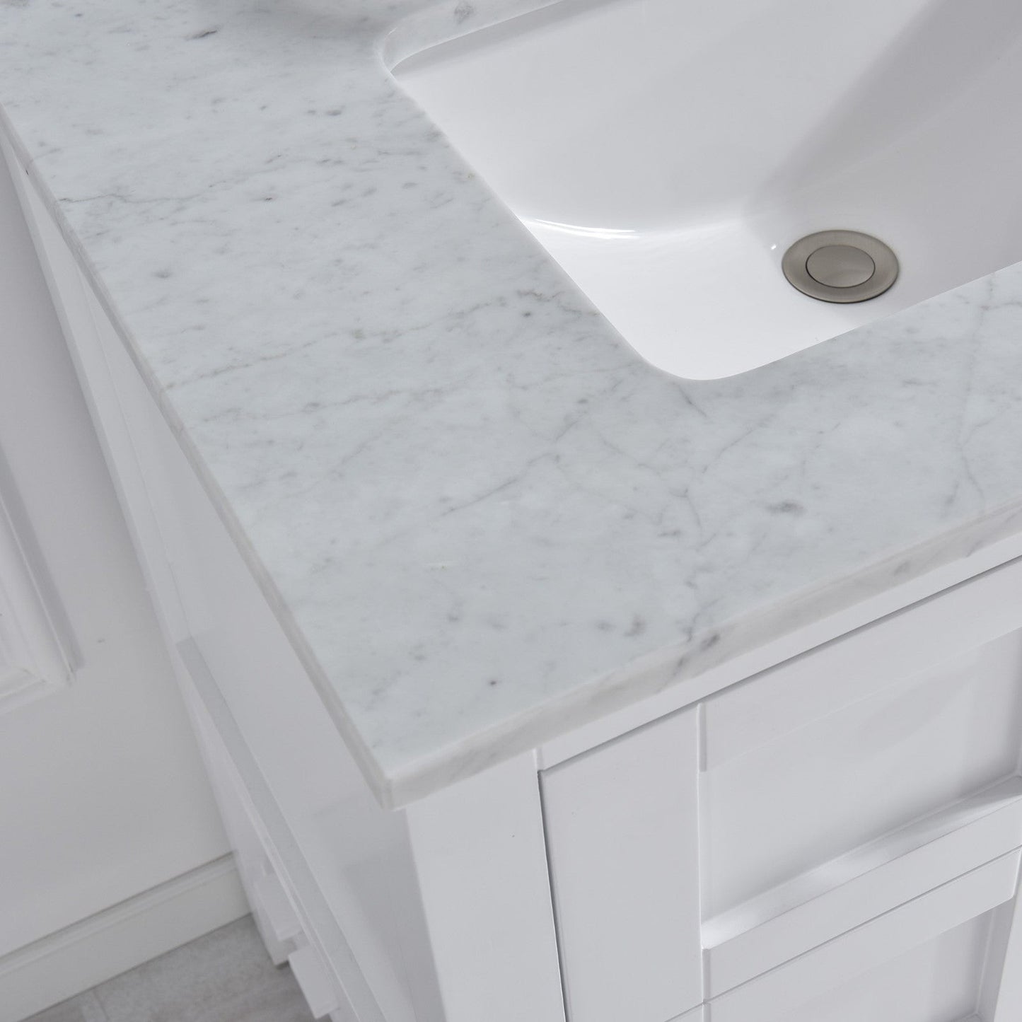 Woodbridge 31" White Carrara Marble Vanity Top With Single Undermount Sink and Pre-drilled 8" Widespread Faucet Holes