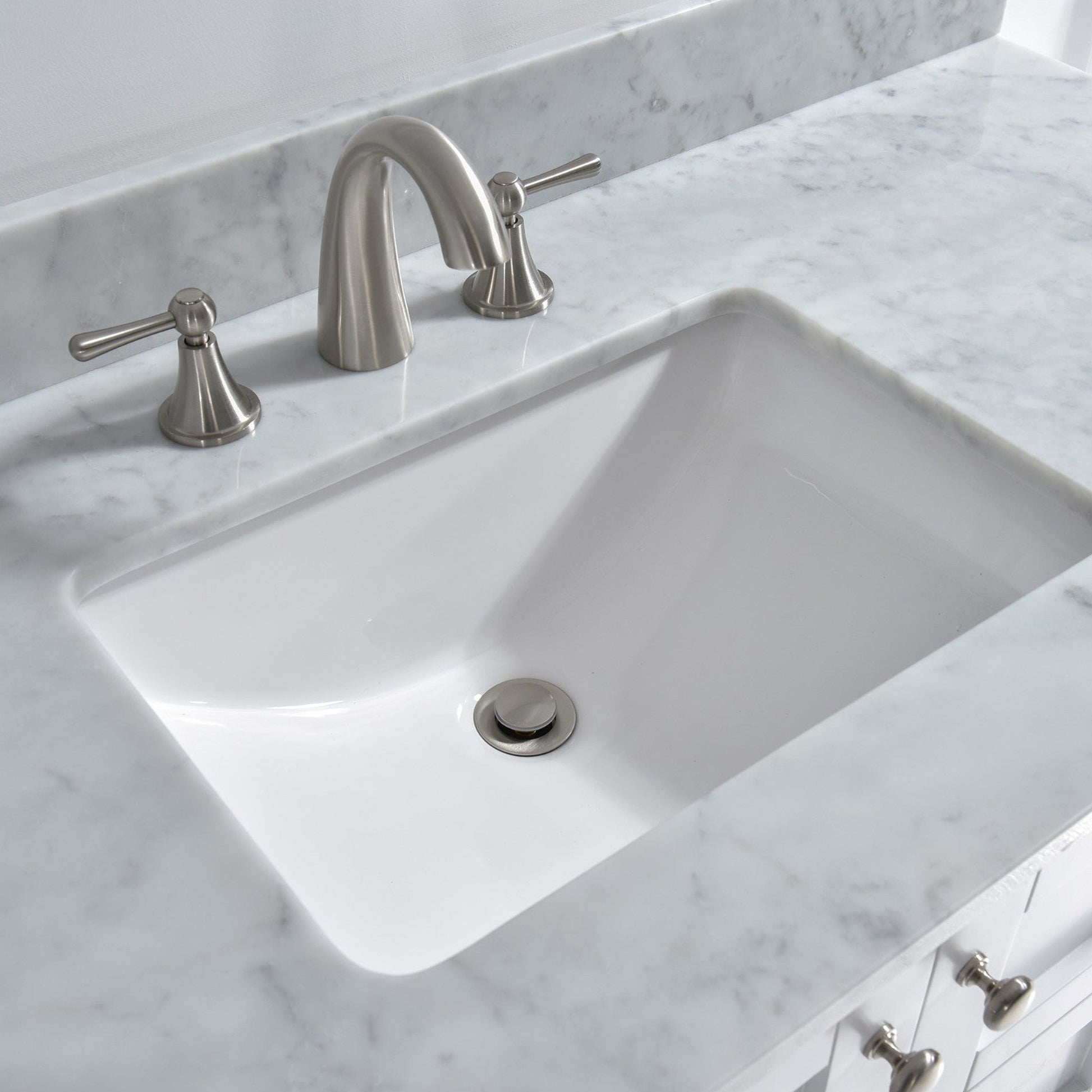 Woodbridge 31" White Carrara Marble Vanity Top With Single Undermount Sink and Pre-drilled 8" Widespread Faucet Holes