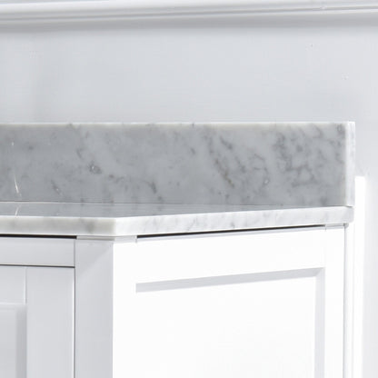 Woodbridge 31" White Carrara Marble Vanity Top With Single Undermount Sink and Pre-drilled 8" Widespread Faucet Holes