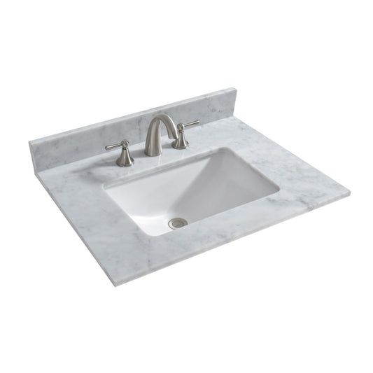 Woodbridge 31" White Carrara Marble Vanity Top With Single Undermount Sink and Pre-drilled 8" Widespread Faucet Holes