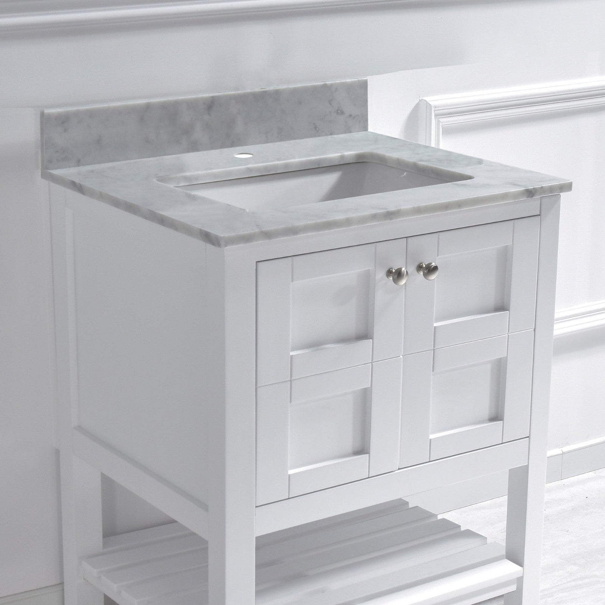 Woodbridge 31" White Carrara Marble Vanity Top With Single Undermount Sink and Pre-drilled Single Faucet Hole