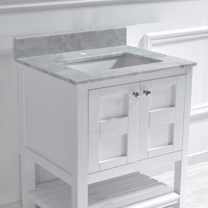 Woodbridge 31" White Carrara Marble Vanity Top With Single Undermount Sink and Pre-drilled Single Faucet Hole