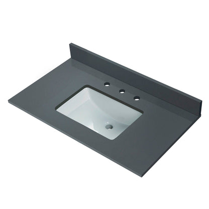 Woodbridge 37" Dark Gray Engineered Stone Vanity Top With Single Undermount Sink and Pre-drilled 3-Hole for 4" Centerset Faucet