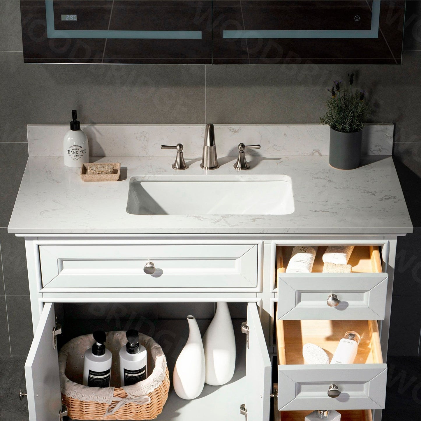 Woodbridge 37" White Carrara Engineered Stone Vanity Top With Single Undermount Sink and Pre-drilled 3-Hole for 8" Widespread Faucet