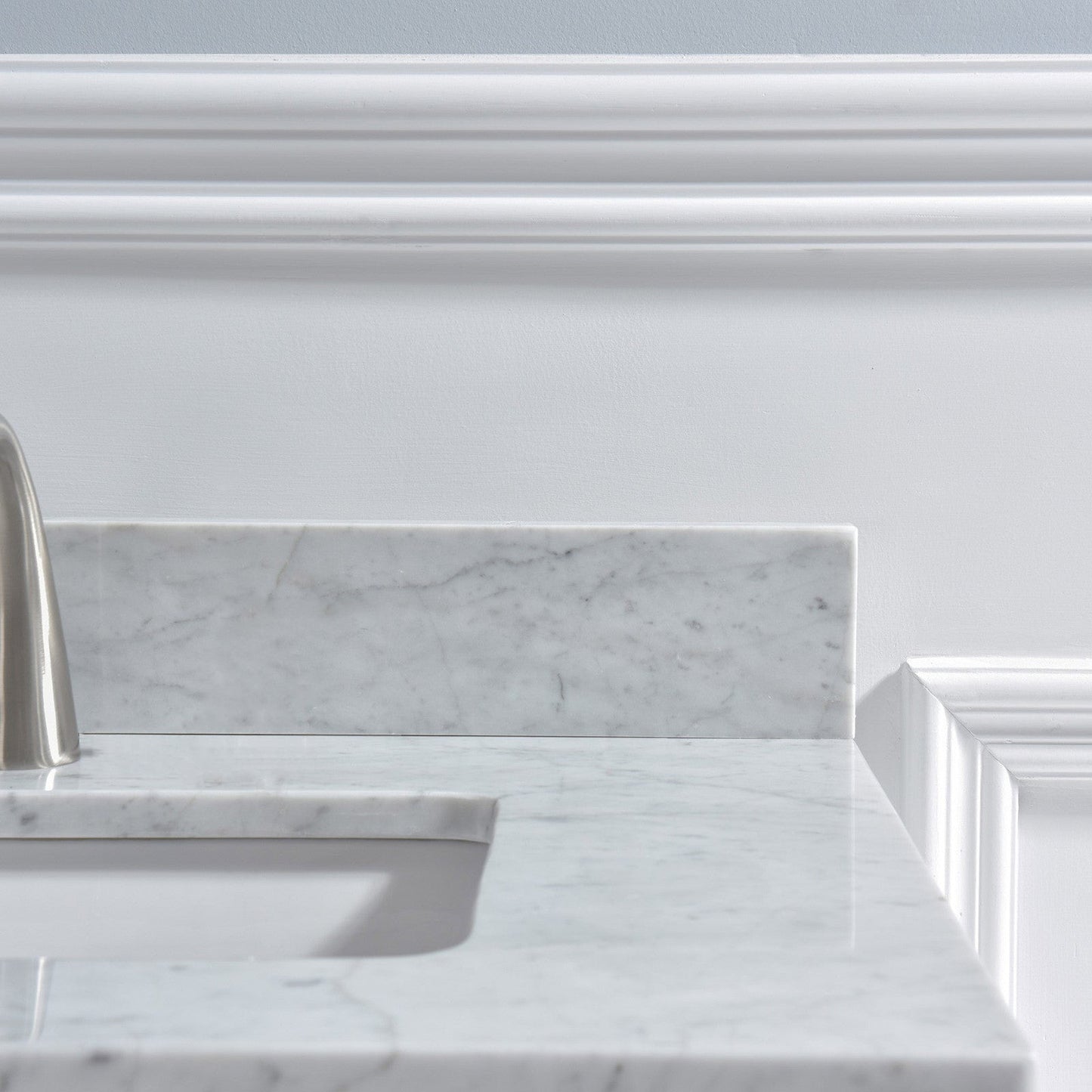 Woodbridge 37" White Carrara Marble Vanity Top With Single Undermount Sink and Pre-drilled 4" Centerset Faucet Holes