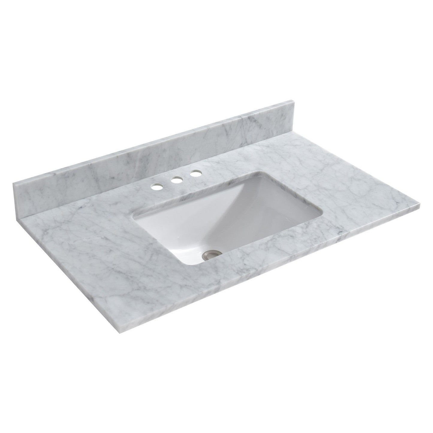 Woodbridge 37" White Carrara Marble Vanity Top With Single Undermount Sink and Pre-drilled 4" Centerset Faucet Holes