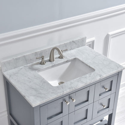 Woodbridge 37" White Carrara Marble Vanity Top With Single Undermount Sink and Pre-drilled 8" Widespread Faucet Hole