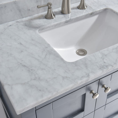 Woodbridge 37" White Carrara Marble Vanity Top With Single Undermount Sink and Pre-drilled 8" Widespread Faucet Hole